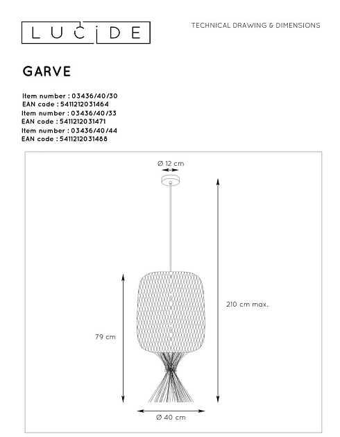 Подвесной светильник Lucide Garve 03436/40/44 Фото № 2