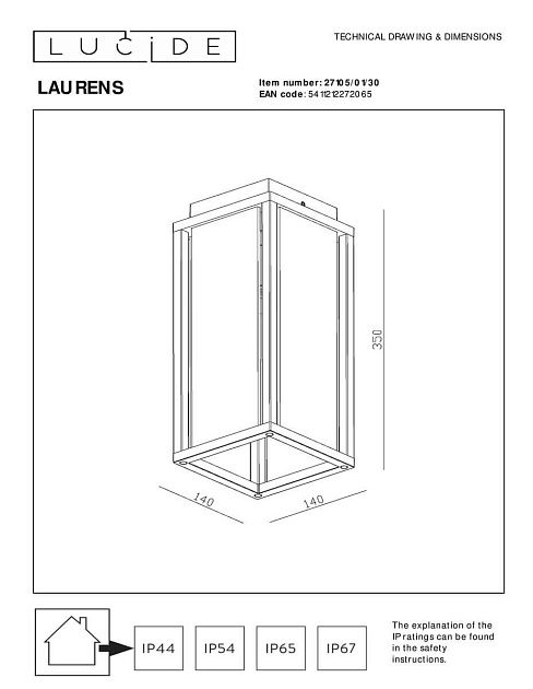 Уличный светильник Lucide Laurens 27105/01/30 изображение 2 Уличный светильник Lucide Laurens 27105/01/30 Фото № 2