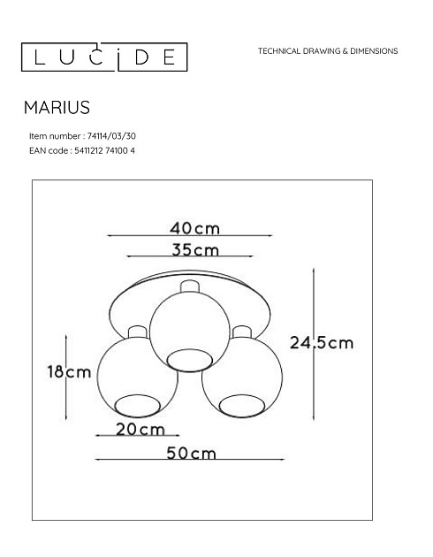 Потолочная люстра Lucide Marius 74114/03/30 Фото № 2