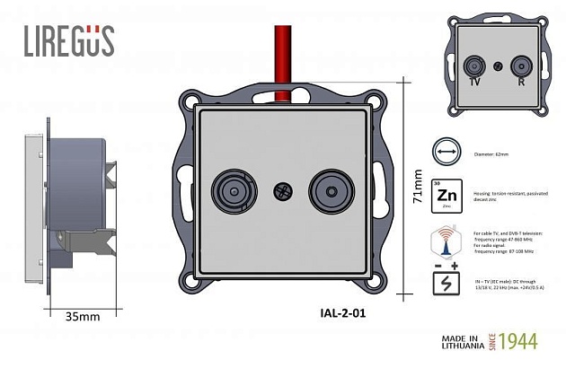 ТВ-розетка проходная Liregus Epsilon шампань 28-3143 изображение 2 ТВ-розетка проходная Liregus Epsilon шампань 28-3143 Фото № 2