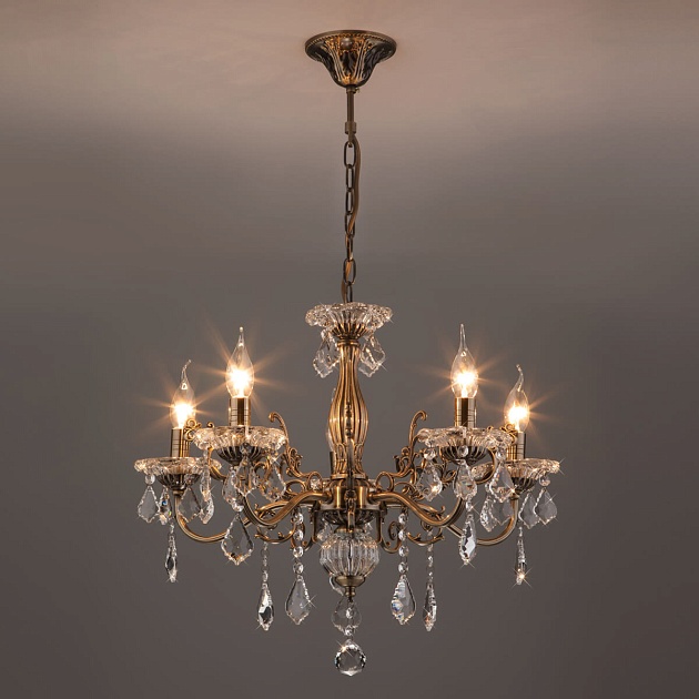 Подвесная люстра Eurosvet 3281/5 античная бронза/прозрачный хрусталь Strotskis Фото № 5