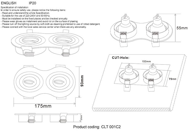 Встраиваемый светильник Crystal Lux CLT 001C2 WH Фото № 2