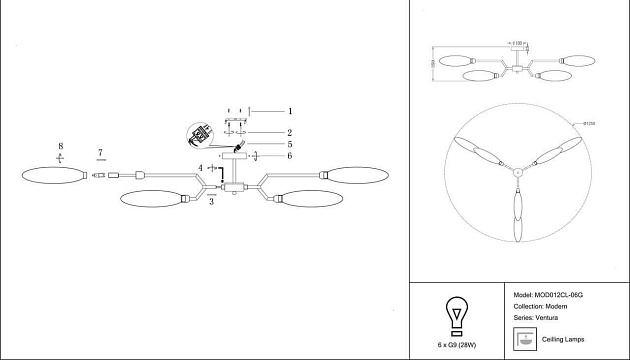 Потолочная люстра Maytoni Ventura MOD012CL-06G изображение 3 Потолочная люстра Maytoni Ventura MOD012CL-06G Фото № 3