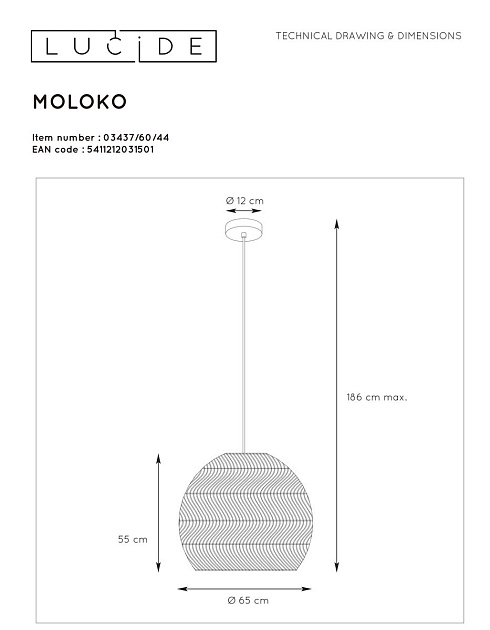 Подвесной светильник Lucide Moloko 03437/60/44 Фото № 2