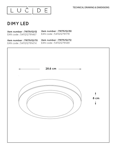 Потолочный светодиодный светильник Lucide Dimy 79179/12/30 Фото № 2
