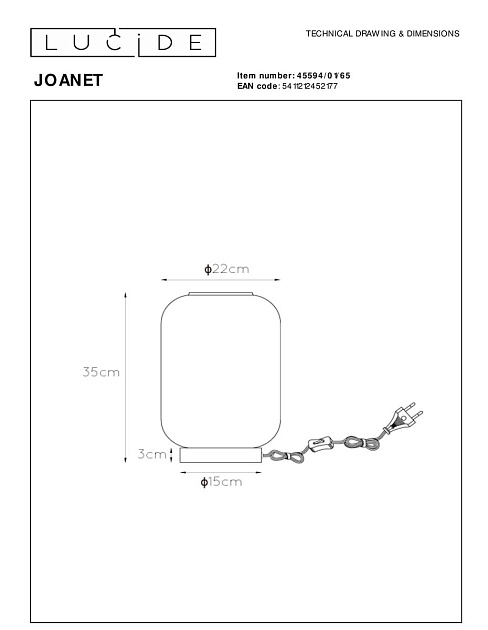 Настольная лампа Lucide Joanet 45594/01/65 Фото № 2