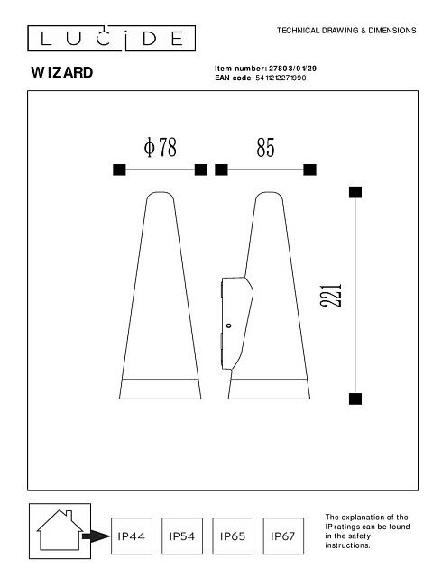 Уличный настенный светильник Lucide Wizard 27803/01/29 изображение 2 Уличный настенный светильник Lucide Wizard 27803/01/29 Фото № 2
