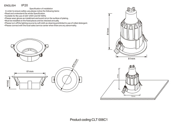 Встраиваемый светильник Crystal Lux CLT 006C1 BL Фото № 2