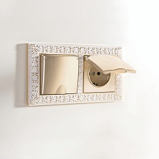 Розетка влагозащищенная с заземлением с защитной  крышкой и шторками Werkel шампань рифленый W1171210 4690389159770 2