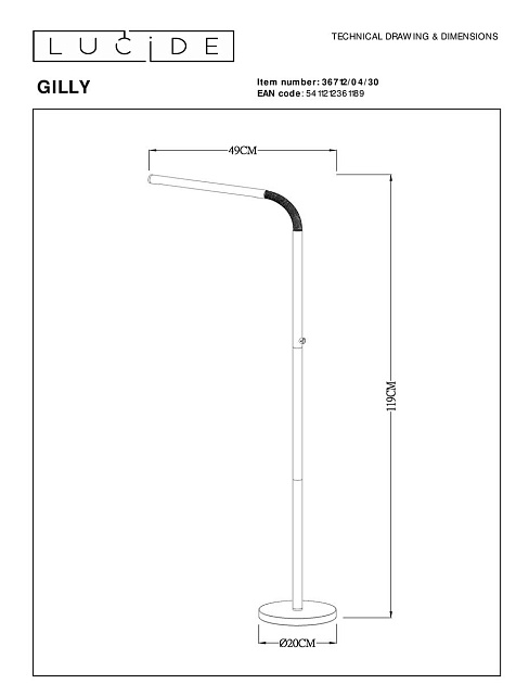 Торшер Lucide Gilly 36712/04/30 изображение 2 Торшер Lucide Gilly 36712/04/30 Фото № 2