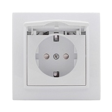 Минск Розетка 1-местная СП с заземлением и крышкой 16А белая с защ. штор. EKF Basic ERR16-029-100