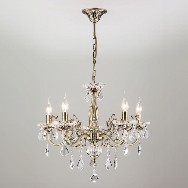 Подвесная люстра Eurosvet 3281/5 античная бронза/прозрачный хрусталь Strotskis Фото № 