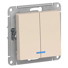 Выключатель двухклавишный Schneider Electric AtlasDesign 10A 250V с подсветкой бежевый ATN000253