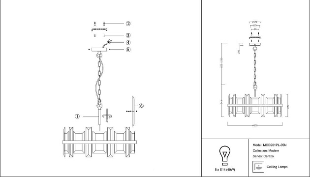 Подвесная люстра Maytoni Cerezo MOD201PL-05N Фото № 2