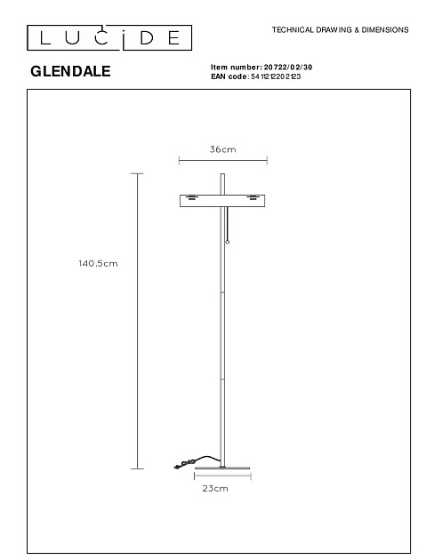 Торшер Lucide Glendale 20722/02/30 изображение 2 Торшер Lucide Glendale 20722/02/30 Фото № 2