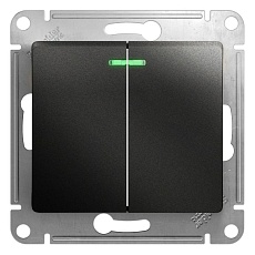 Выключатель двухклавишный Schneider Electric Glossa 10A 250V с подсветкой антрацит GSL000753