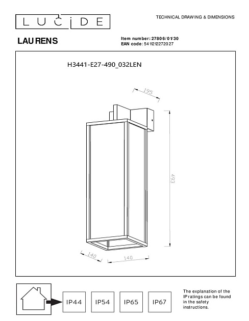 Уличный настенный светильник Lucide Laurens 27806/01/30 Фото № 2
