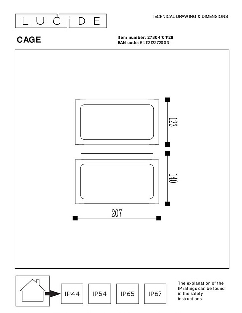 Уличный настенный светильник Lucide Cage 27804/01/29 Фото № 2