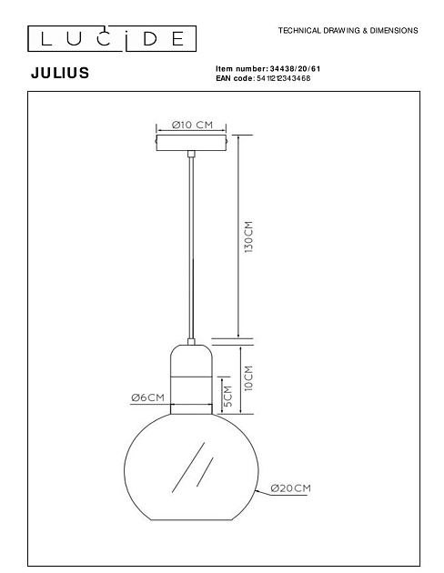 Подвесной светильник Lucide Julius 34438/20/61 изображение 2 Подвесной светильник Lucide Julius 34438/20/61 Фото № 2