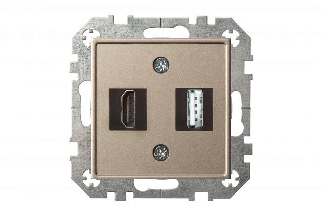 Розетка HDMI/USB Liregus Epsilon шампань 28-3243 Фото № 2