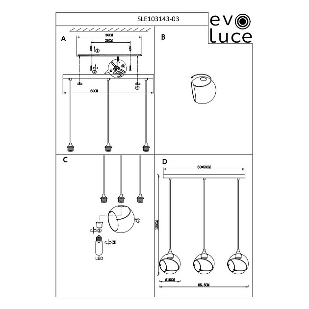 Подвесной светильник Evoluce Satturo SLE103143-03 Фото № 2