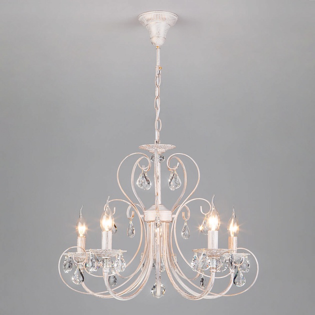 Подвесная люстра Eurosvet 3305/5 белый с золотом/прозрачный хрусталь Strotskis изображение Подвесная люстра Eurosvet 3305/5 белый с золотом/прозрачный хрусталь Strotskis Фото №