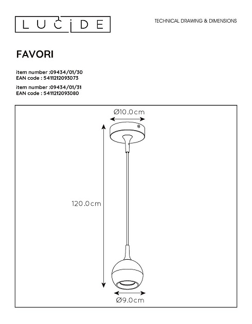 Подвесной светильник Lucide Favori 09434/01/30 изображение 2 Подвесной светильник Lucide Favori 09434/01/30 Фото № 2