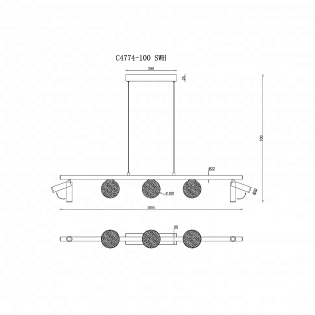 Подвесная светодиодная люстра iLedex Telescope C4774-100 SWH изображение 2 Подвесная светодиодная люстра iLedex Telescope C4774-100 SWH Фото № 2