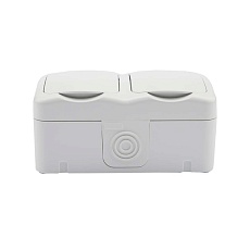 Блок горизонтальный 2 розетки (керамика) Mini OG IP54 с заземлением, о/у, белый KRANZ KR-78-0607 1