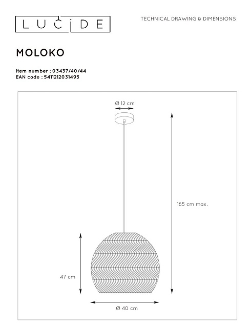 Подвесной светильник Lucide Moloko 03437/40/44 Фото № 2