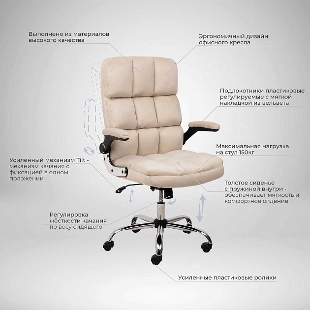 Кресло руководителя AksHome Caesar светло-бежевый, велюр 86354 Фото № 3