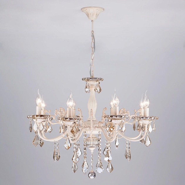 Подвесная люстра Eurosvet 3281/8 белый с золотом/тонированный хрусталь Strotskis Фото № 