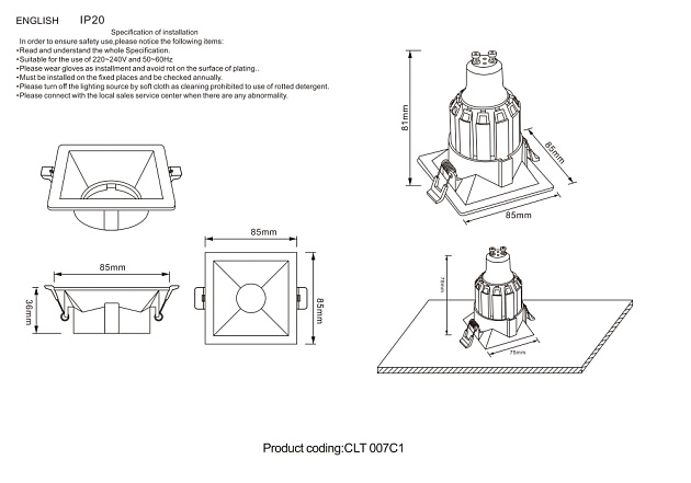 Встраиваемый светильник Crystal Lux CLT 007C1 WH Фото № 3