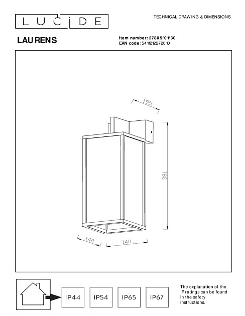 Уличный настенный светильник Lucide Laurens 27805/01/30 Фото № 2