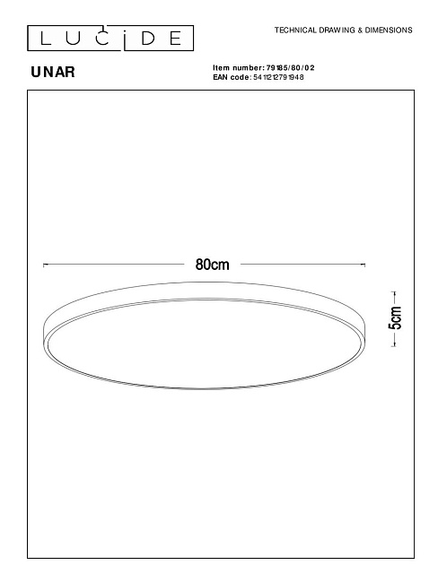 Потолочный светодиодный светильник Lucide Unar 79185/80/02 изображение 2 Потолочный светодиодный светильник Lucide Unar 79185/80/02 Фото № 2