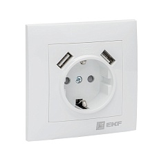 Валенсия розетка 1-местная с/з 16А белая с защ. штор. с 2 USB 2,1А EKF PROxima EWR16-028-10-2USB