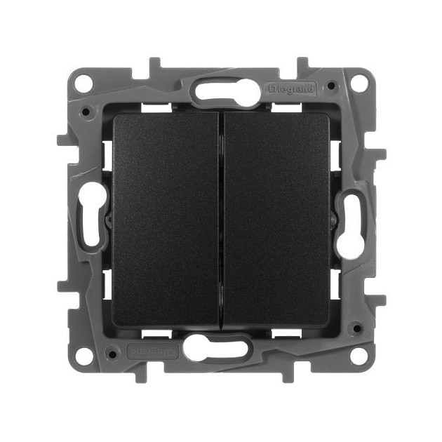 Выключатель двухклавишный Legrand Etika 10A 250V антрацит 672602 Фото № 