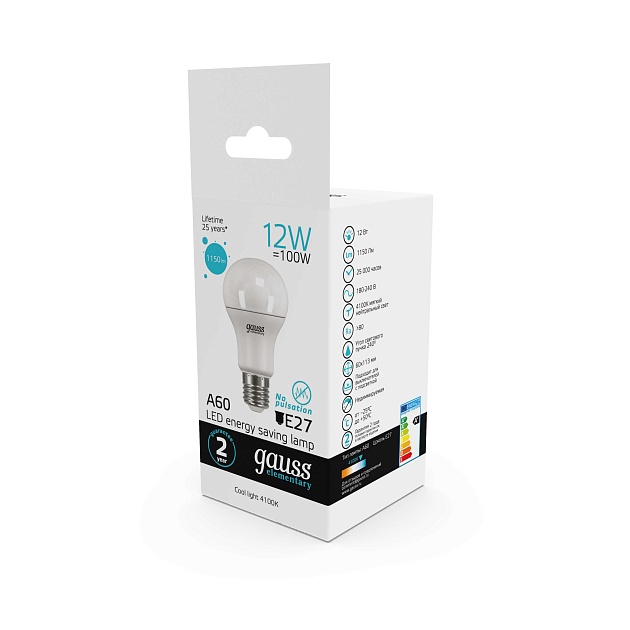 Лампа светодиодная Gauss E27 12W 4100K матовая 23222 изображение 4 Лампа светодиодная Gauss E27 12W 4100K матовая 23222 Фото № 4