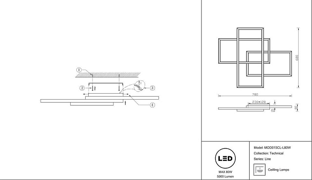 Потолочный светодиодный светильник Maytoni Line MOD015CL-L80W изображение 3 Потолочный светодиодный светильник Maytoni Line MOD015CL-L80W Фото № 3