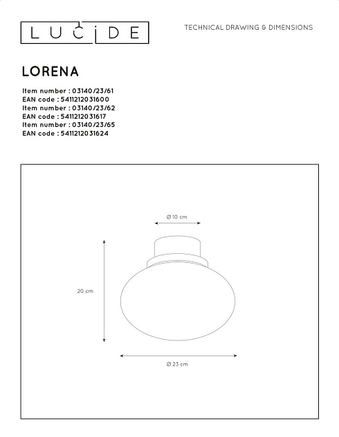 Потолочный светильник Lucide Lorena 03140/23/61 Фото № 2