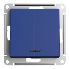 Выключатель двухклавишный Schneider Electric AtlasDesign 10A 250V с подсветкой аквамарин ATN001153 1