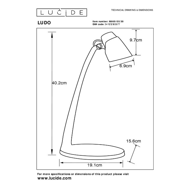 Настольная светодиодная лампа Lucide LUDO 18660/05/30 изображение 2 Настольная светодиодная лампа Lucide LUDO 18660/05/30 Фото № 2