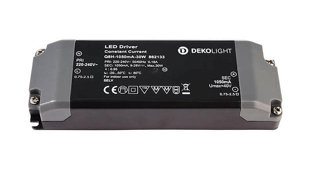 Драйвер Deko-Light Q8H-1050mA/30W 9-28V 30W IP20 1,05A 862133 Фото № 