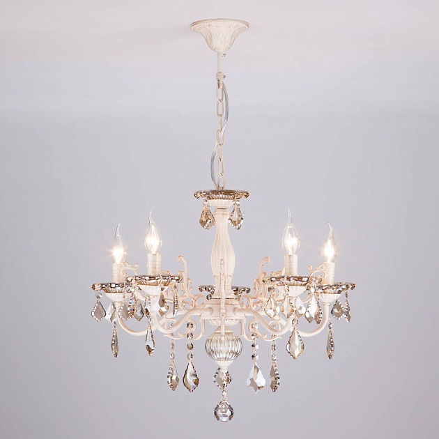 Подвесная люстра Eurosvet 3281/5 белый с золотом/тонированный хрусталь Strotskis изображение Подвесная люстра Eurosvet 3281/5 белый с золотом/тонированный хрусталь Strotskis Фото №