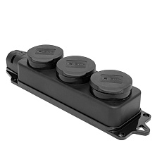 Розетка (колодка) трехместная с защит. крышками каучуковая 230В 2P+PE 16A IP44 EKF Марс RPS-015-16-230-44