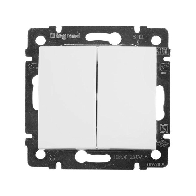 Выключатель двухклавишный Legrand Valena 10A 250V белый 774405 Фото № 