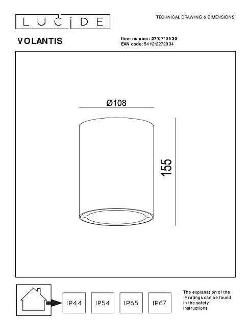 Уличный светильник Lucide Volantis 27107/01/30 изображение 2 Уличный светильник Lucide Volantis 27107/01/30 Фото № 2
