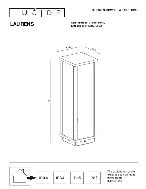 Уличный светильник Lucide Laurens 27805/50/30 изображение 2 Уличный светильник Lucide Laurens 27805/50/30 Фото № 2