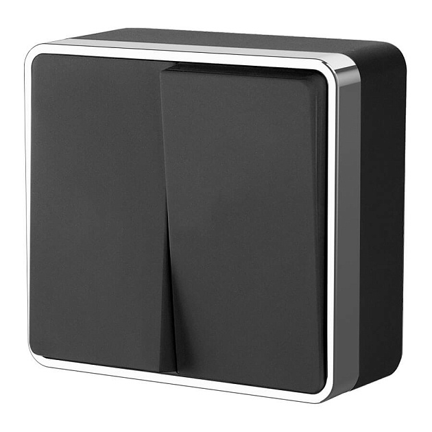 Выключатель двухклавишный Werkel Gallant черный/хром W5020035 4690389164163 Фото № 