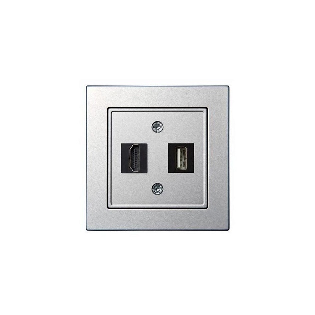 Розетка HDMI/USB Liregus Epsilon серебро 28-1856 Фото № 